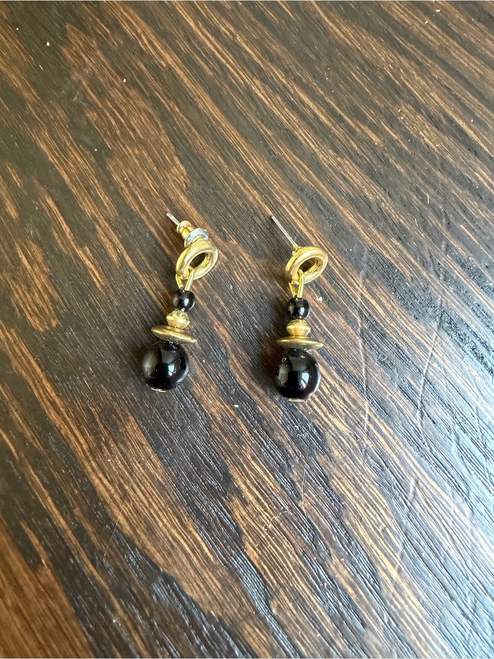Gold-tone and Black Bead Drop Stud Earrings